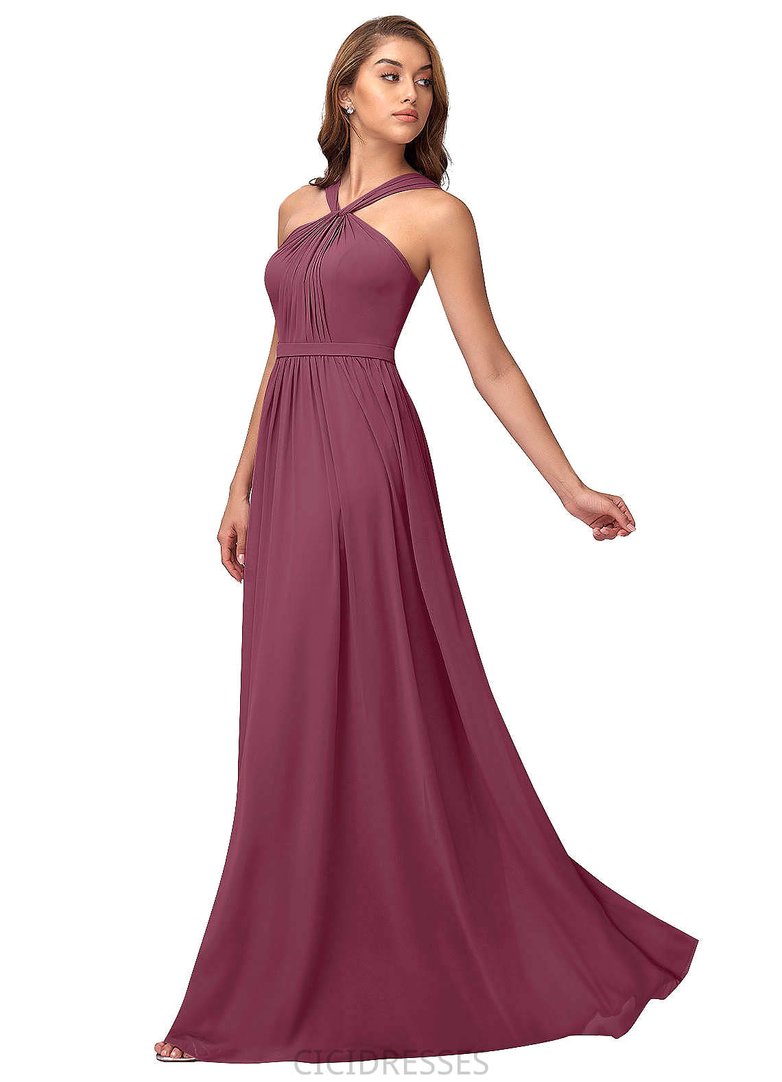 Brenna Natural Waist Sleeveless Floor Length Spaghetti Staps A-Line/Princess Bridesmaid Dresses