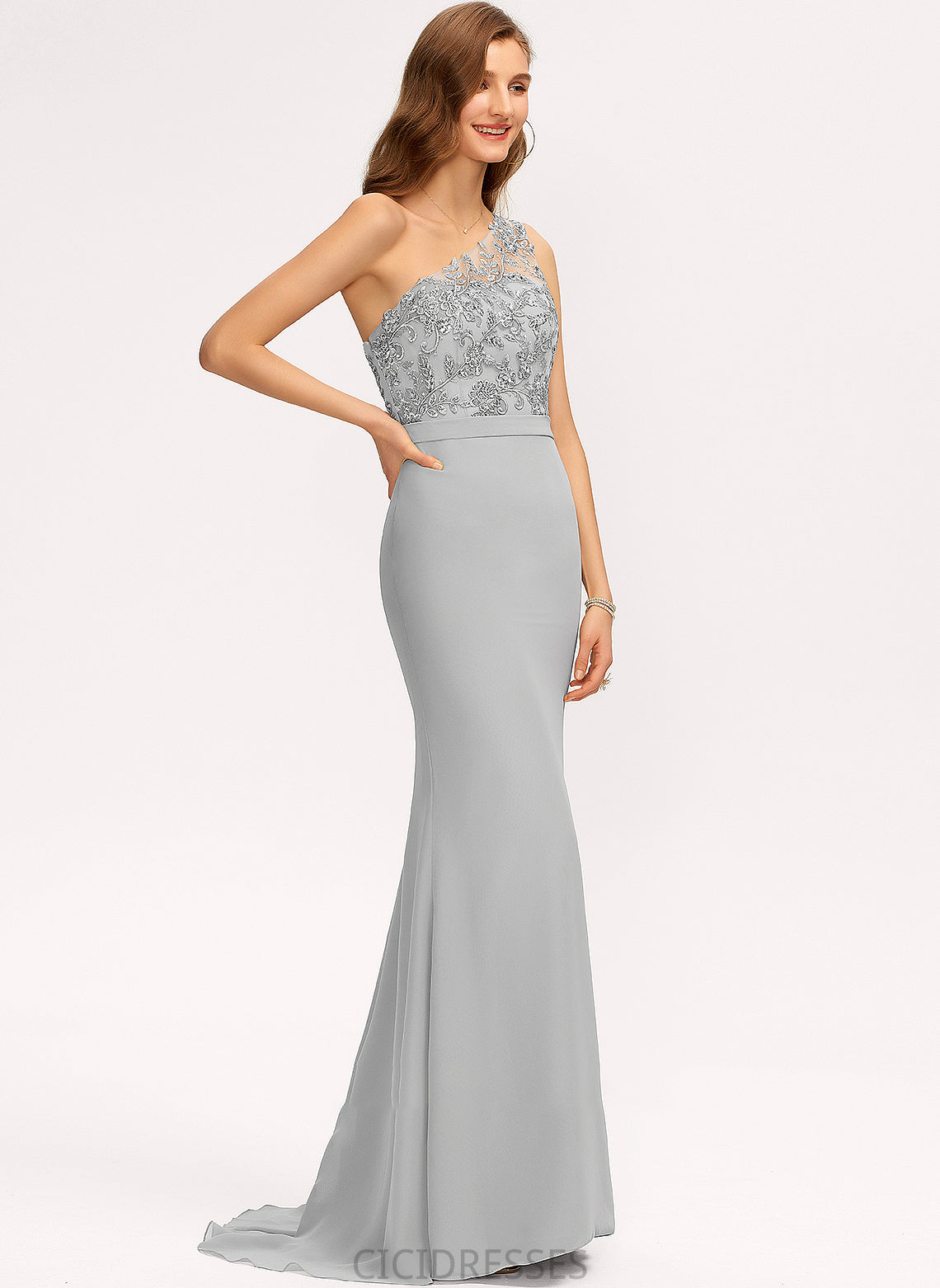 Length Fabric Silhouette Lace Trumpet/Mermaid Neckline One-Shoulder SweepTrain Straps Ryleigh Knee Length Scoop Bridesmaid Dresses