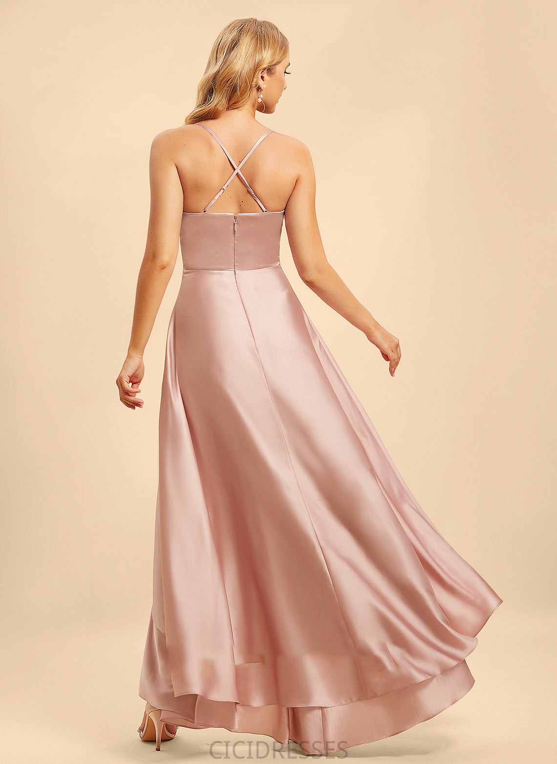 V-neck Length Ruffle Fabric A-Line Neckline Embellishment Silhouette Asymmetrical Ingrid Natural Waist Trumpet/Mermaid Bridesmaid Dresses