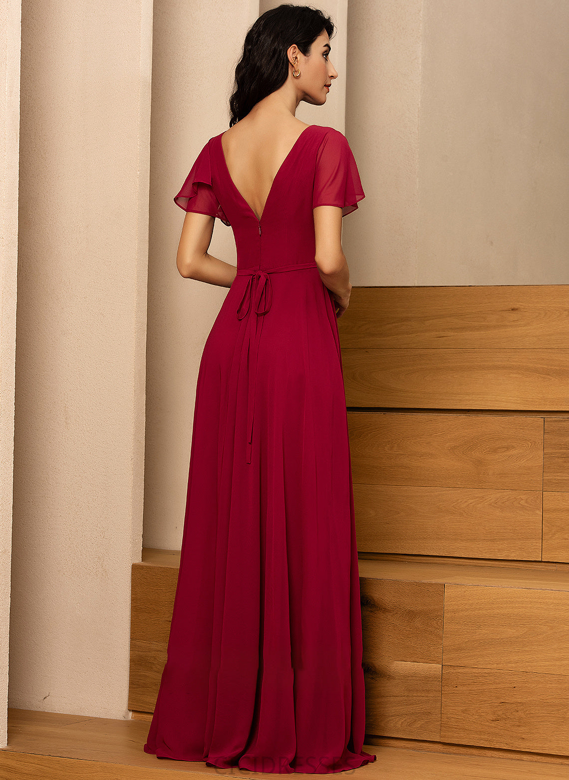 Silhouette A-Line Length Neckline Floor-Length Fabric V-neck Straps Karli Sleeveless Natural Waist Spandex Bridesmaid Dresses