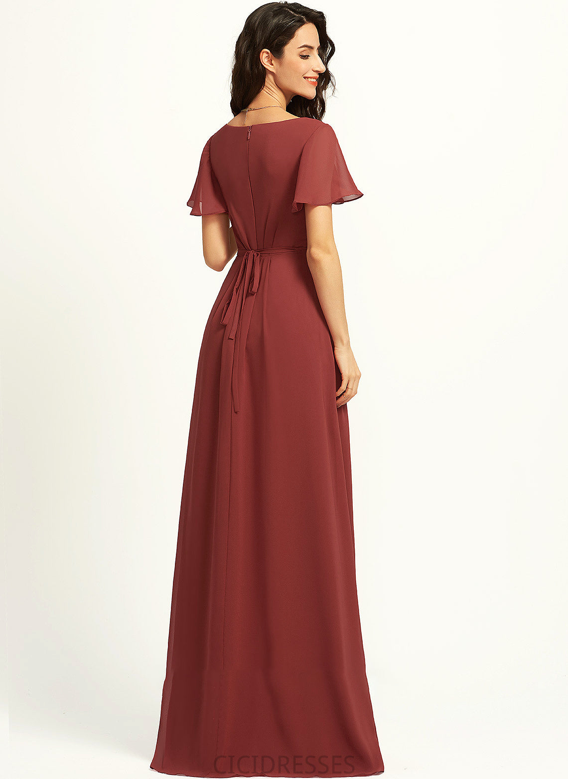 V-neck Fabric Embellishment Neckline Silhouette Floor-Length Length A-Line SplitFront Keely Sleeveless High Low Bridesmaid Dresses
