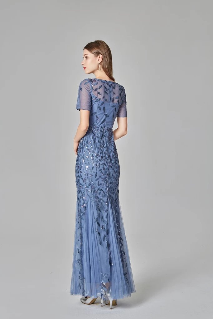 Elegant Mermaid Burgundy Tulle Prom Dresses Bateau Neck Long Evening Dresses XU90801