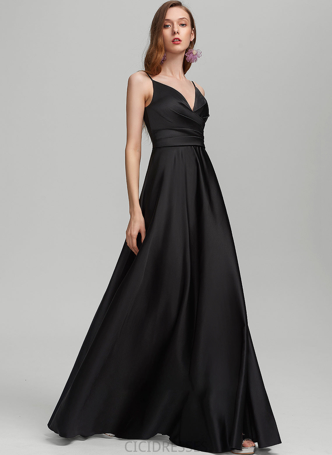 Fabric SplitFront Neckline Embellishment Floor-Length V-neck Ruffle Silhouette A-Line Length Allison Straps Bridesmaid Dresses