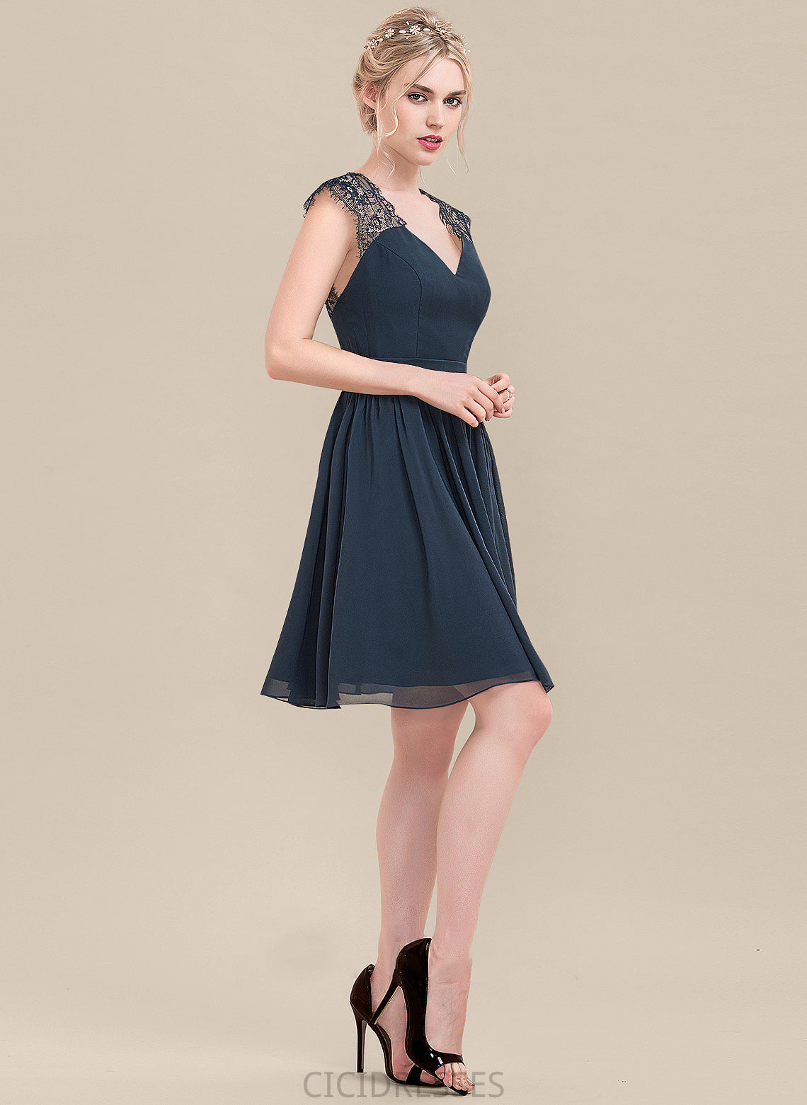 Length Lace Fabric V-neck A-Line Neckline Straps Silhouette Knee-Length Elise Floor Length Sleeveless Bridesmaid Dresses