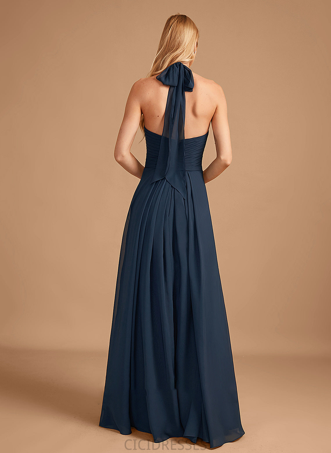 Length Halter Embellishment Neckline Fabric Ruffle Silhouette Floor-Length A-Line Evelin V-Neck A-Line/Princess Bridesmaid Dresses
