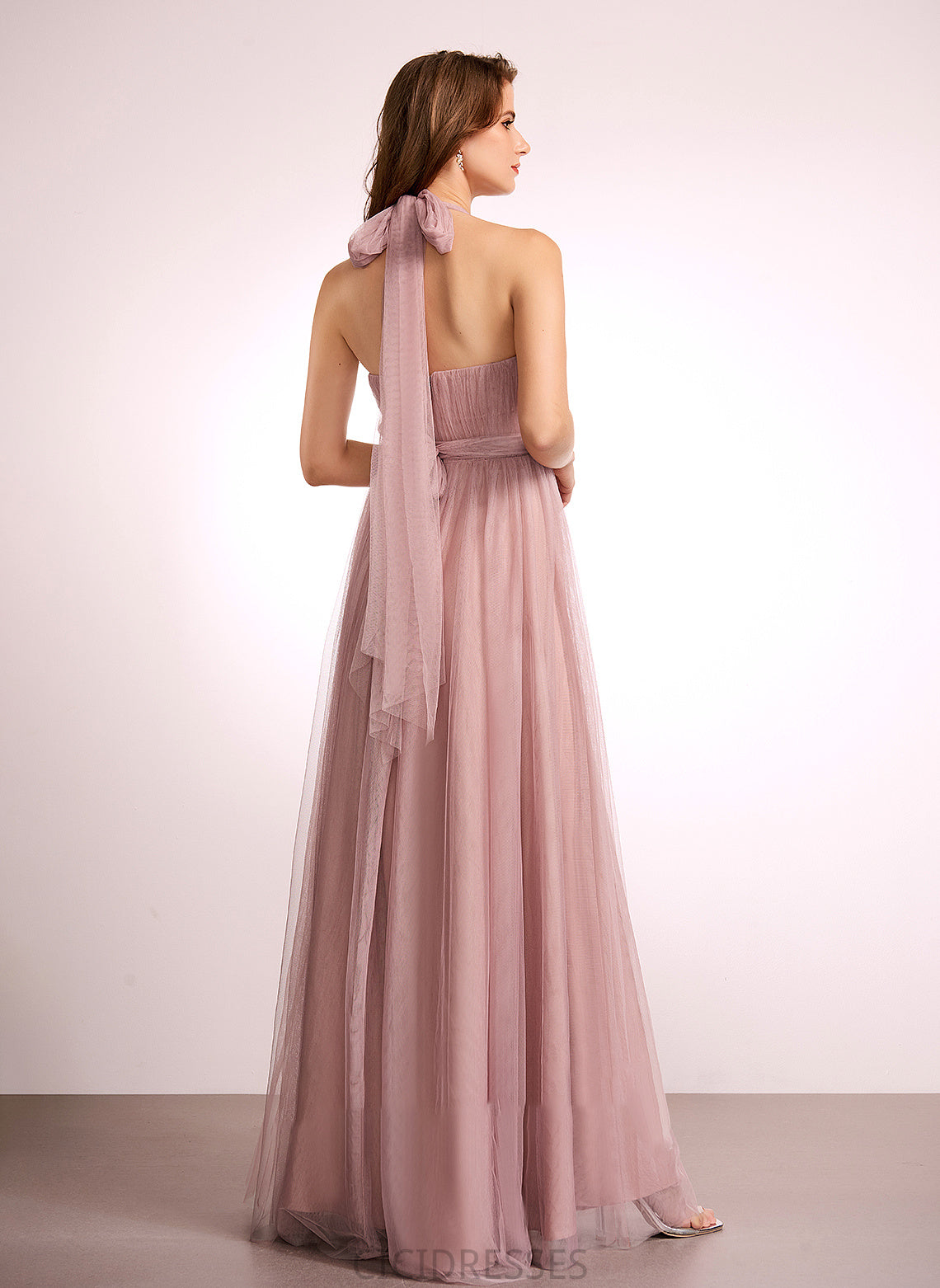Floor-Length Silhouette Neckline Off-the-Shoulder One-Shoulder Fabric Tulle V-neck Length A-Line Straps Peyton Bridesmaid Dresses