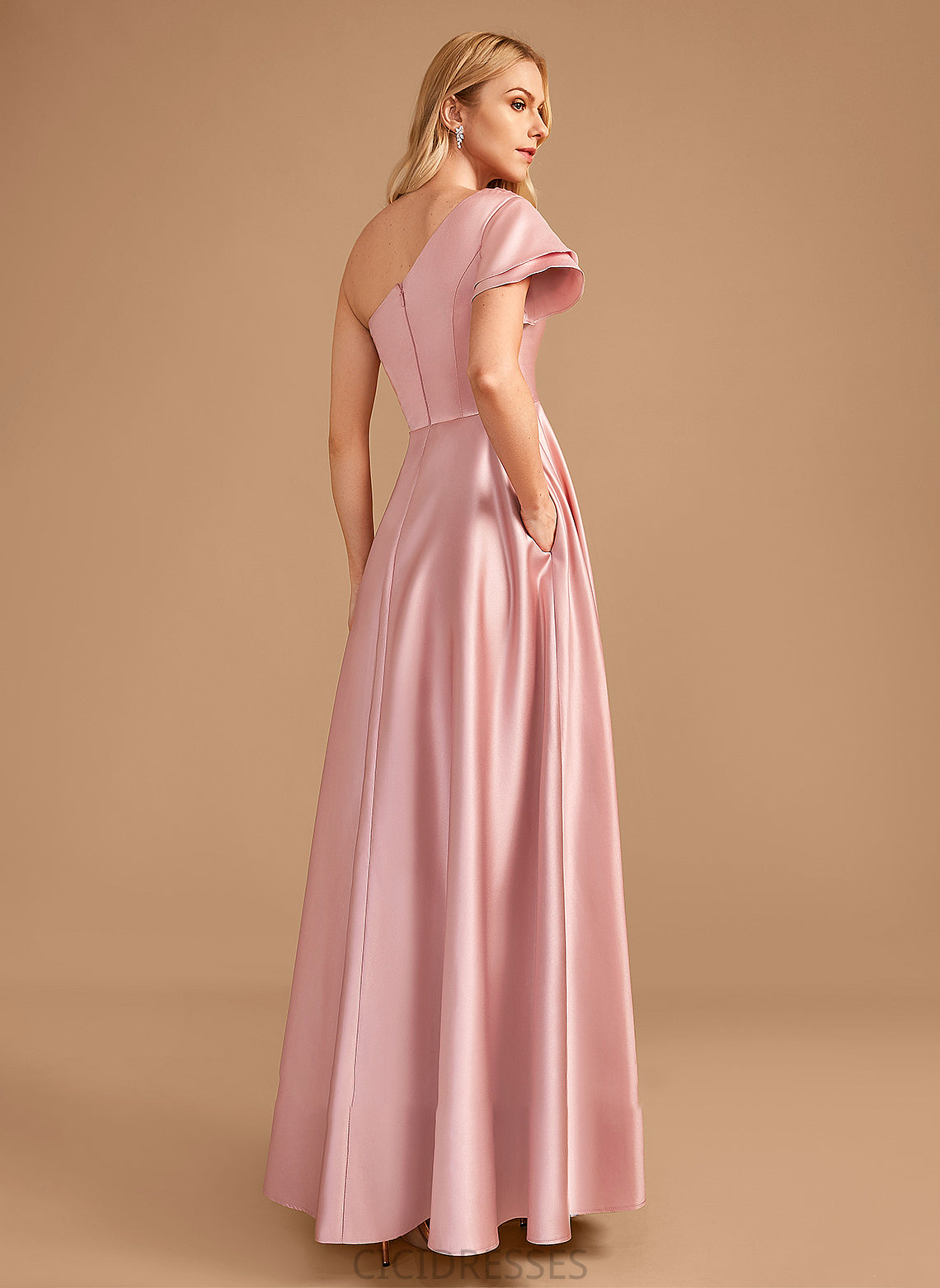 SplitFront Neckline Fabric A-Line One-Shoulder Floor-Length Length Embellishment Silhouette Jaylyn A-Line/Princess V-Neck Bridesmaid Dresses