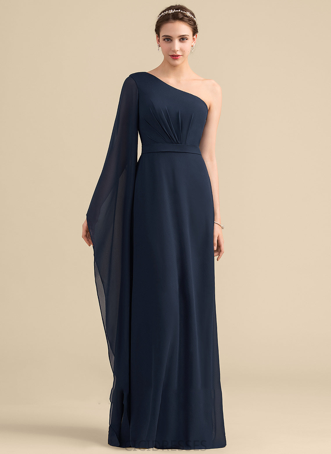 Silhouette Floor-Length Embellishment Fabric One-Shoulder Neckline Length A-Line Ruffle Laci Sleeveless Floor Length Bridesmaid Dresses