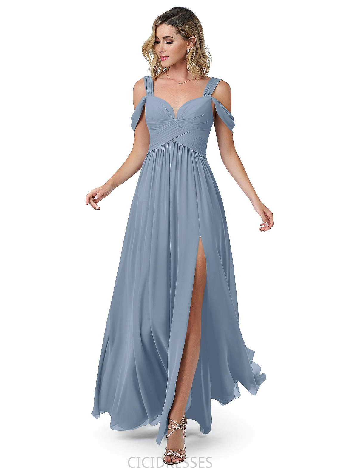 Diya Spaghetti Staps Sleeveless A-Line/Princess Natural Waist Floor Length Bridesmaid Dresses