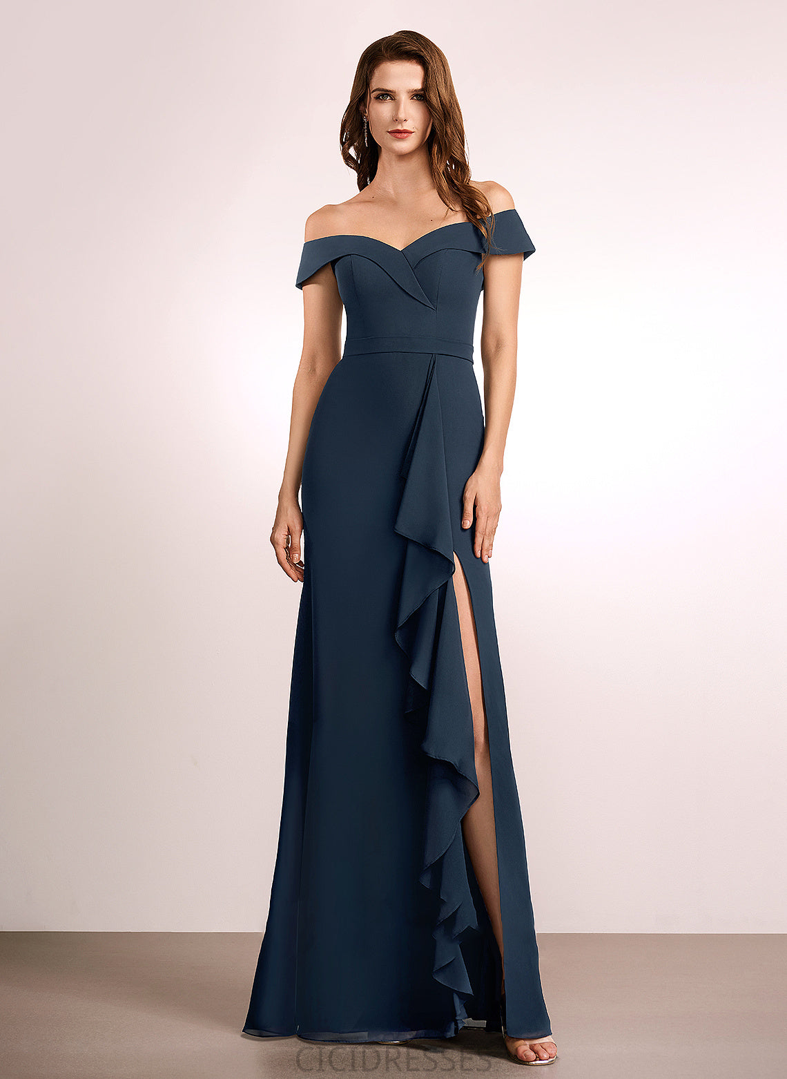 Fabric Embellishment Floor-Length Off-the-Shoulder Length A-Line Neckline Ruffle Silhouette Shayla Floor Length Sleeveless Bridesmaid Dresses