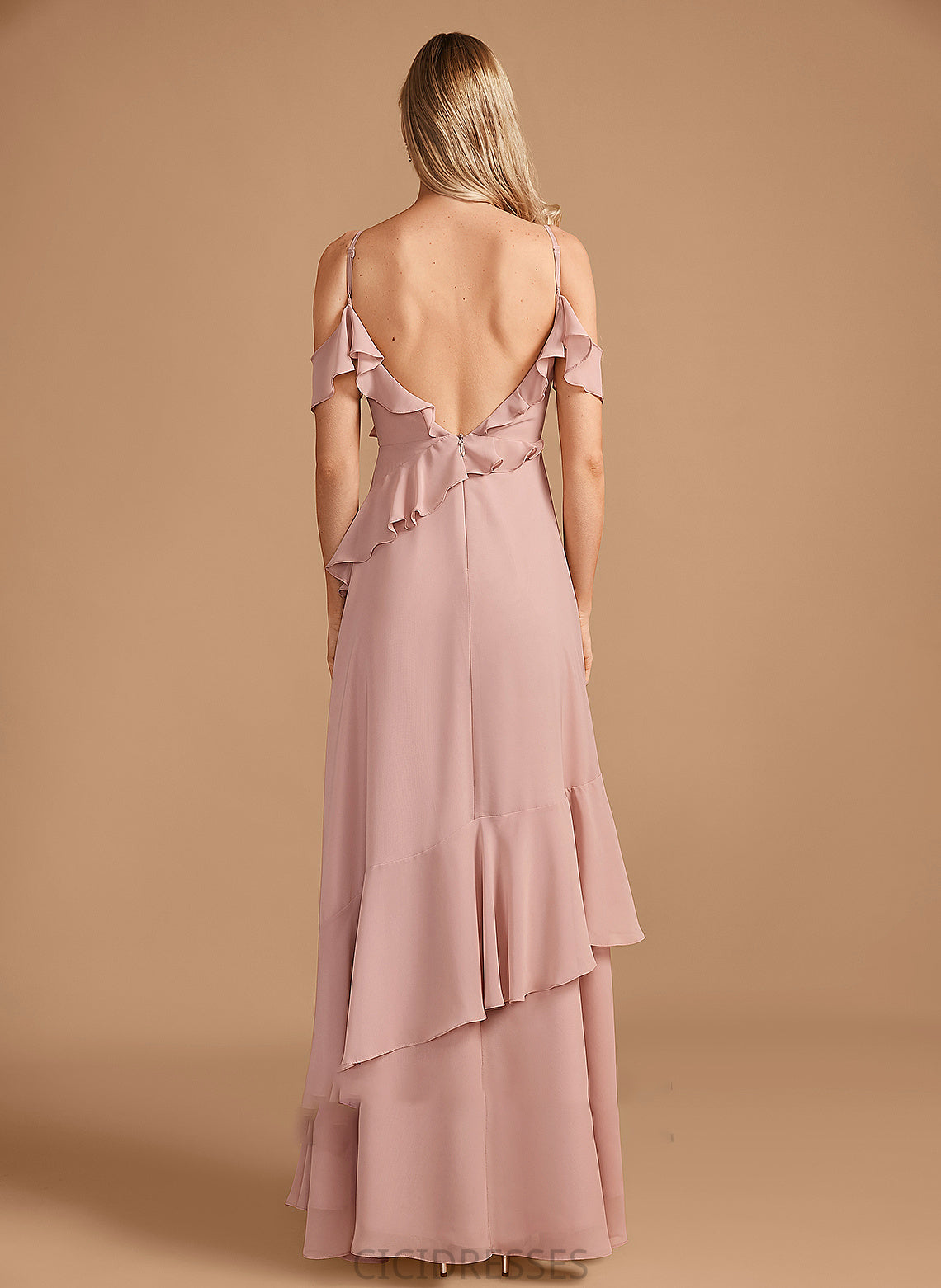 Floor-Length Silhouette Ruffle Length Fabric Embellishment Neckline A-Line V-neck Aryanna A-Line/Princess Natural Waist Bridesmaid Dresses