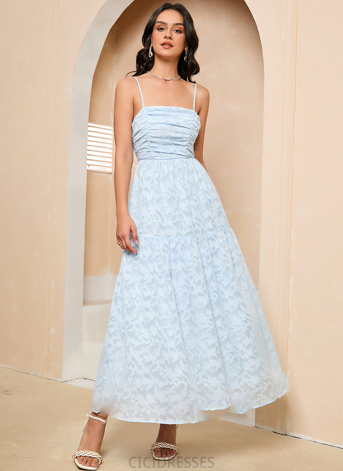 SquareNeckline Silhouette Fabric Straps Ankle-Length Length A-Line Neckline Regina Sleeveless Empire Waist V-Neck Bridesmaid Dresses