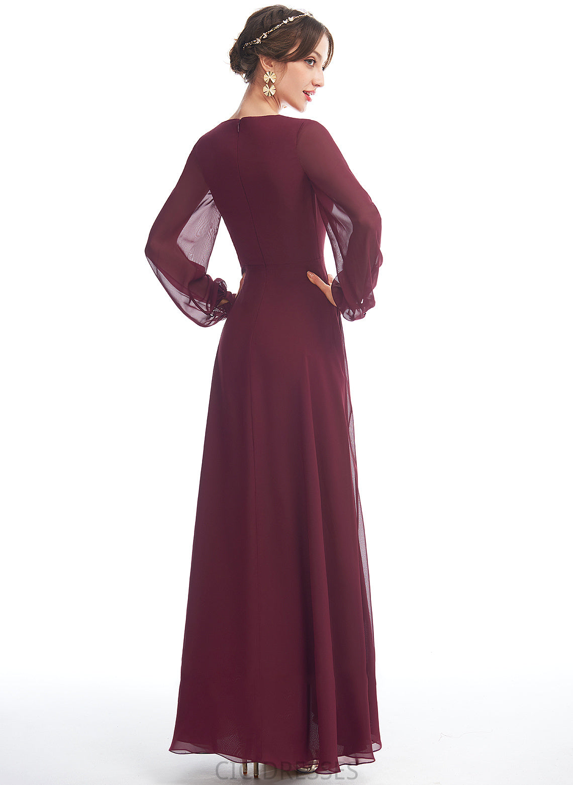 Neckline Silhouette Asymmetrical Embellishment A-Line V-neck Length Ruffle Fabric Anabel Floor Length Sleeveless Bridesmaid Dresses