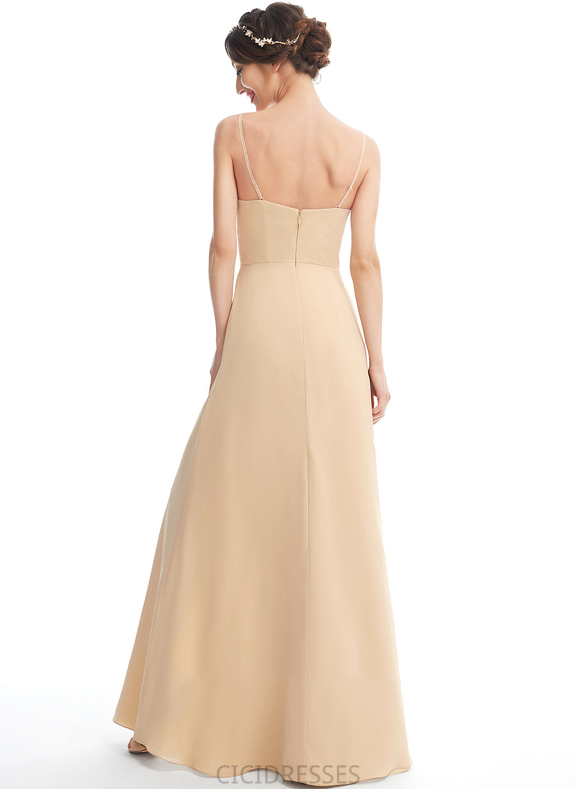 SquareNeckline Embellishment Floor-Length SplitFront A-Line Fabric Silhouette Neckline Length Amari V-Neck Natural Waist Bridesmaid Dresses