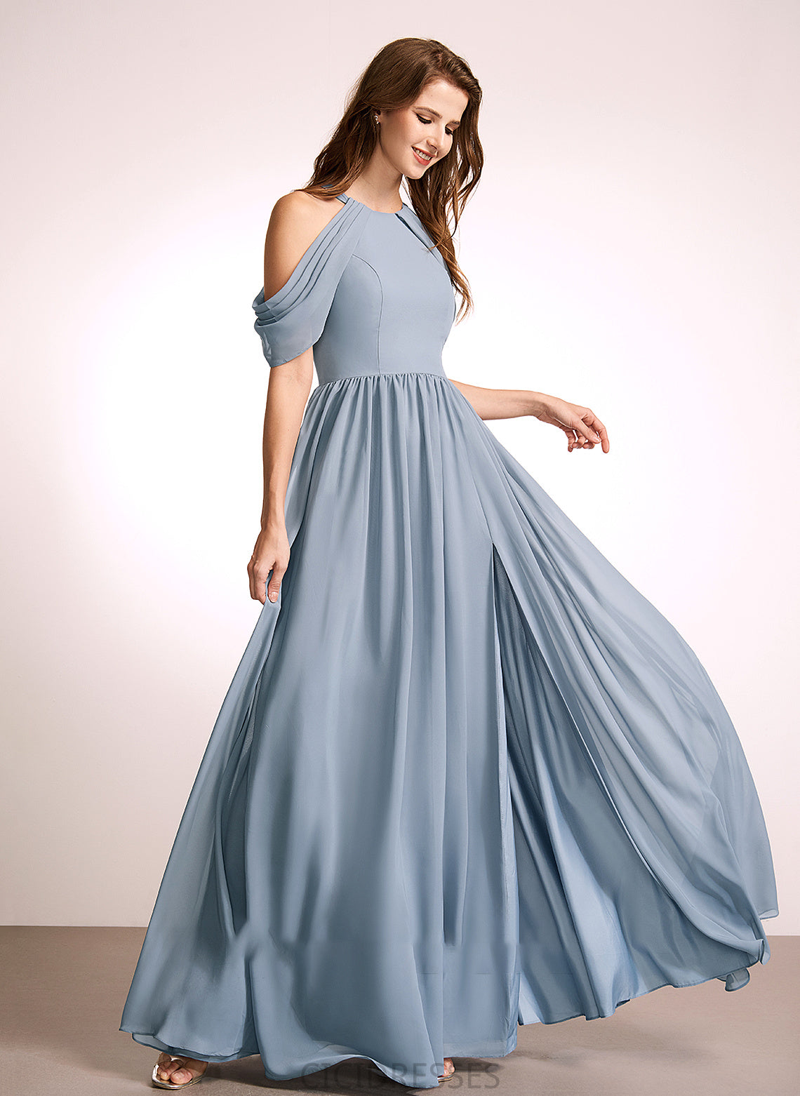 Neckline Straps Silhouette A-Line HighNeck Fabric Length Floor-Length Tiana Sleeveless Natural Waist A-Line/Princess Bridesmaid Dresses