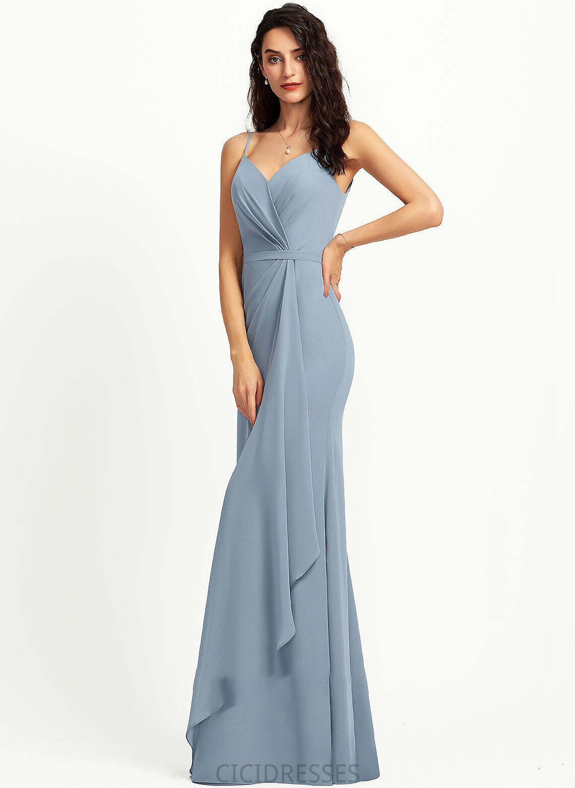 V-neck Floor-Length Sheath/Column Straps Fabric Neckline Silhouette Length Toni Satin A-Line/Princess Floor Length Bridesmaid Dresses