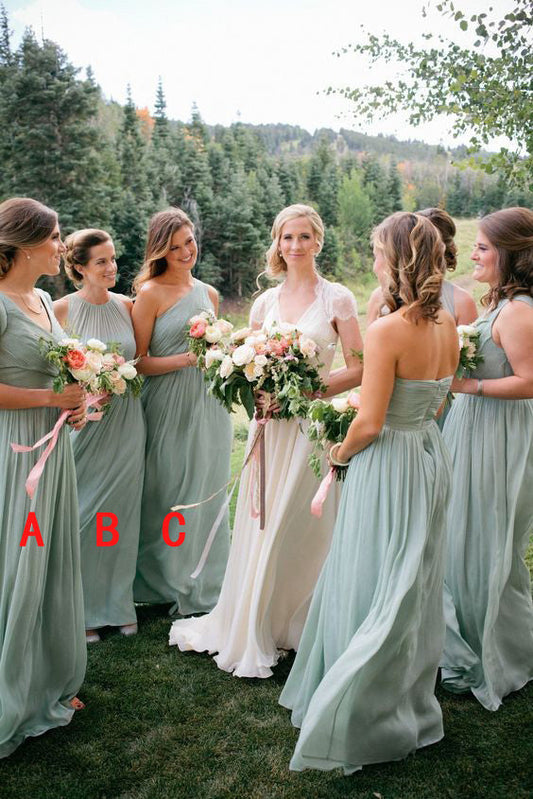 2024 New Arrival Chiffon A Line Sage Green Halter Long Bridesmaid Dresses / Gowns