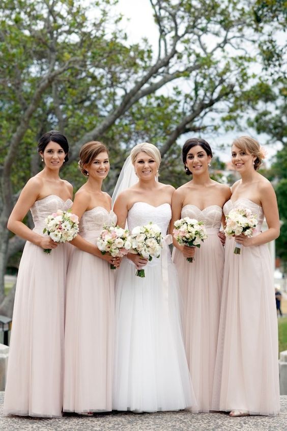 2024 Cheap A Line Tulle Pearl Pink Sweetheart Long Bridesmaid Dresses / Gowns