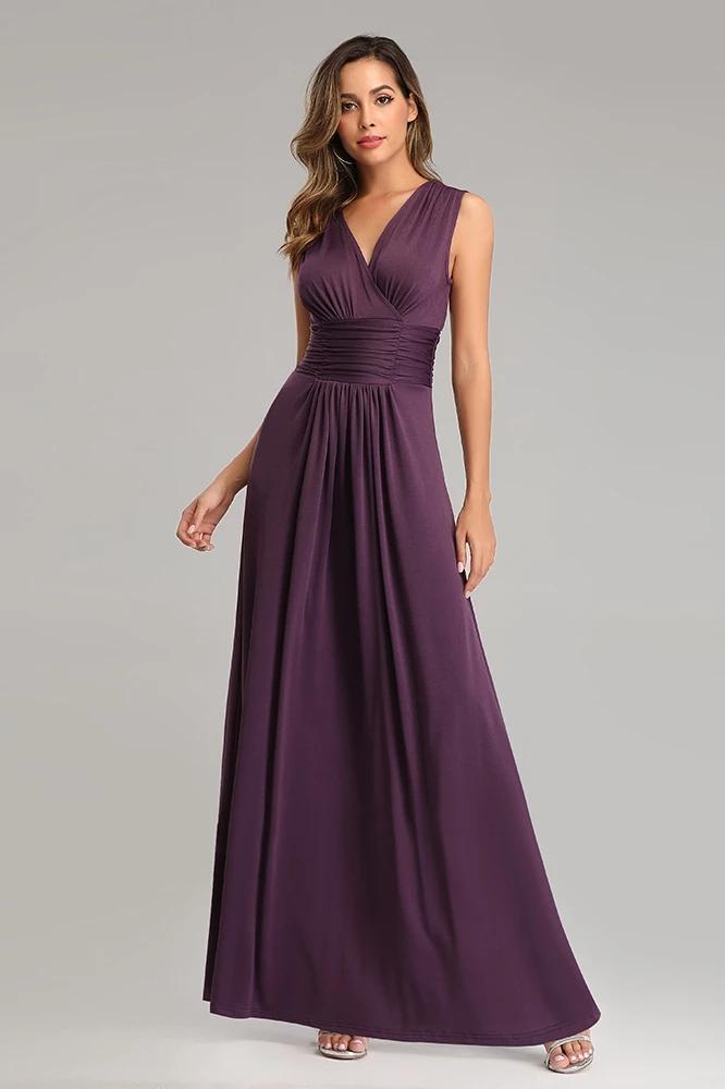 Simple Deep Purple V Neck Straps Prom Dresses Cheap V Back Bridesmaid Dresses XU90803