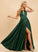 Neckline HighNeck Embellishment SplitFront A-Line Fabric Silhouette Floor-Length Length Jewel Floor Length V-Neck Bridesmaid Dresses