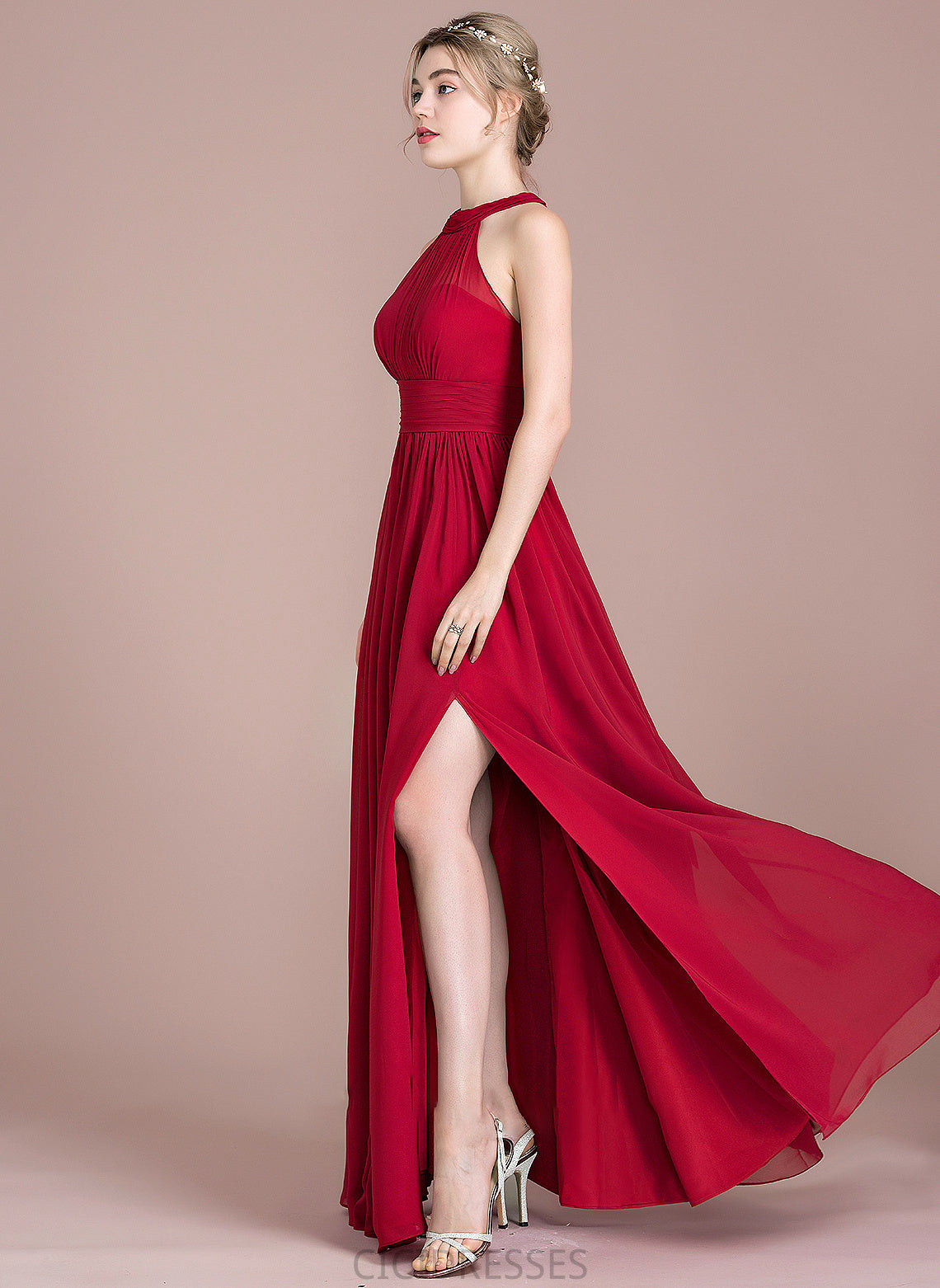 Embellishment Bow(s) ScoopNeck Fabric Floor-Length Silhouette SplitFront Ruffle A-Line Length Neckline Yareli Bridesmaid Dresses