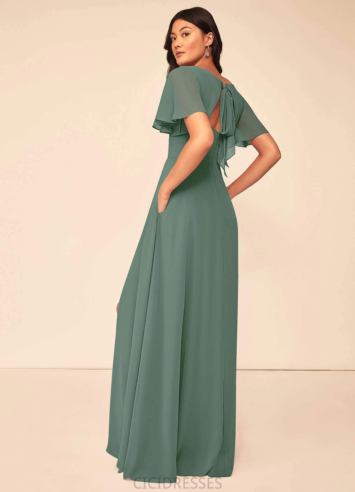 Elisabeth Spandex Natural Waist Trumpet/Mermaid Floor Length Spaghetti Staps Sleeveless Bridesmaid Dresses