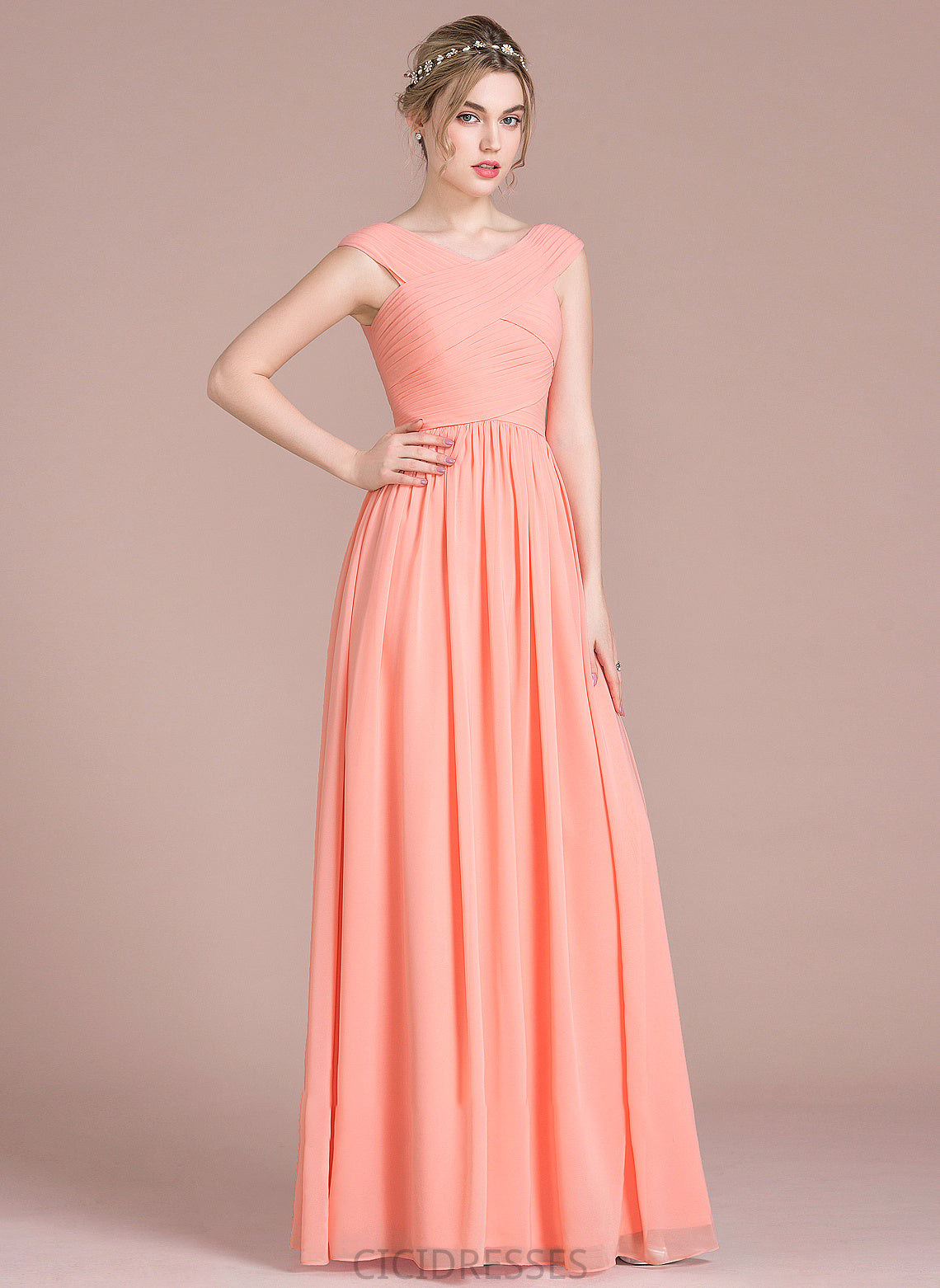 Straps Neckline Fabric Embellishment V-neck Floor-Length Ruffle Length Julianne A-Line/Princess Natural Waist Floor Length Bridesmaid Dresses