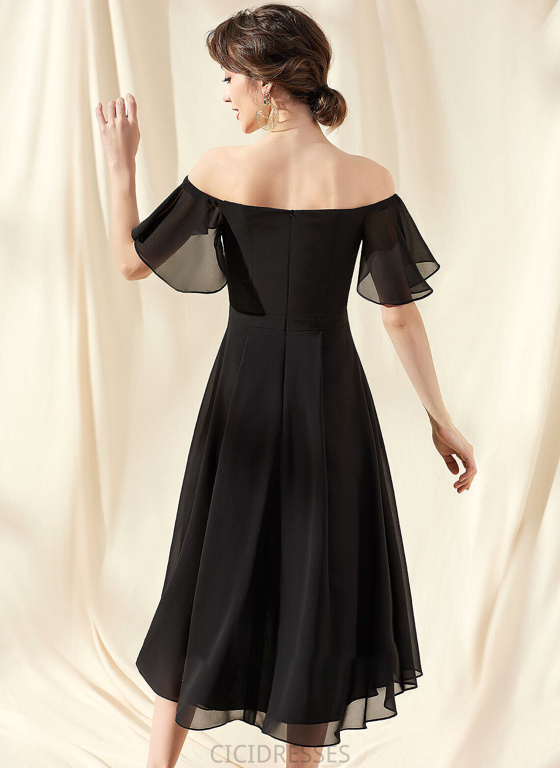 Silhouette Off-the-Shoulder A-Line Embellishment Length Asymmetrical Neckline Fabric CascadingRuffles Xiomara Floor Length Natural Waist Bridesmaid Dresses