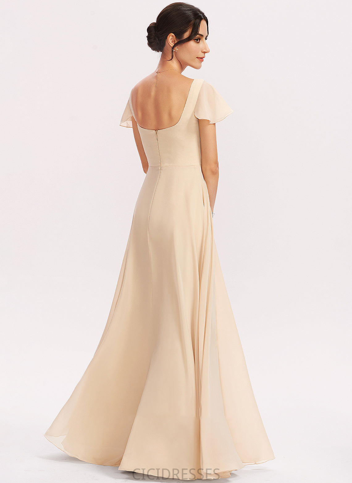 Floor-Length Length CascadingRuffles Neckline Silhouette SquareNeckline Fabric A-Line Embellishment Mercedes Sleeveless Scoop Bridesmaid Dresses