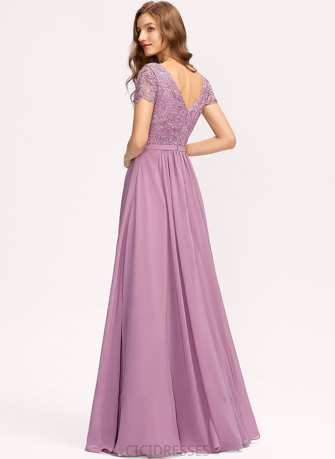 A-Line Floor-Length Neckline SplitFront Embellishment V-neck Silhouette Length Fabric Jaslene Natural Waist A-Line/Princess Bridesmaid Dresses