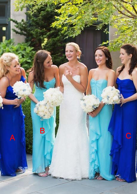 2024 Cheap A Line Royal Blue Chiffon Mint Long Bridesmaid Dresses / Gowns