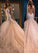 Appliques Straps Mermaid Tulle Champagne Prom Dresses