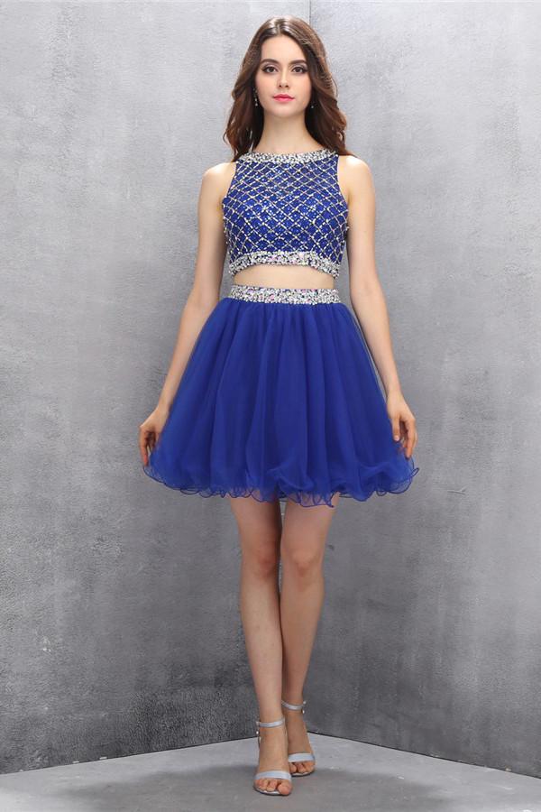 Two Piece Royal Blue Organza Homecoming/Prom Dresses ED75