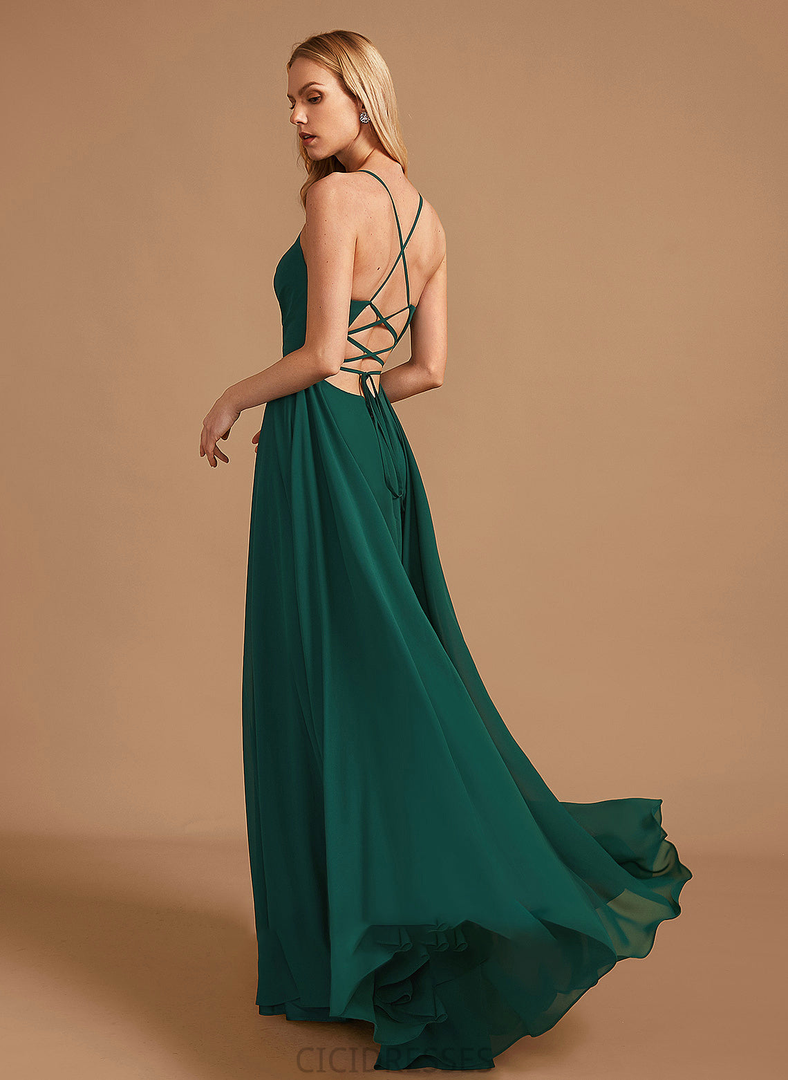 Fabric V-neck Floor-Length Embellishment Length Beading Neckline Silhouette A-Line Belinda Sleeveless V-Neck Bridesmaid Dresses
