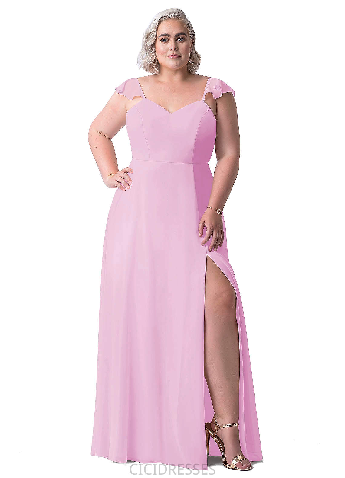 Rose Natural Waist Floor Length Sleeveless A-Line/Princess Spaghetti Staps Bridesmaid Dresses