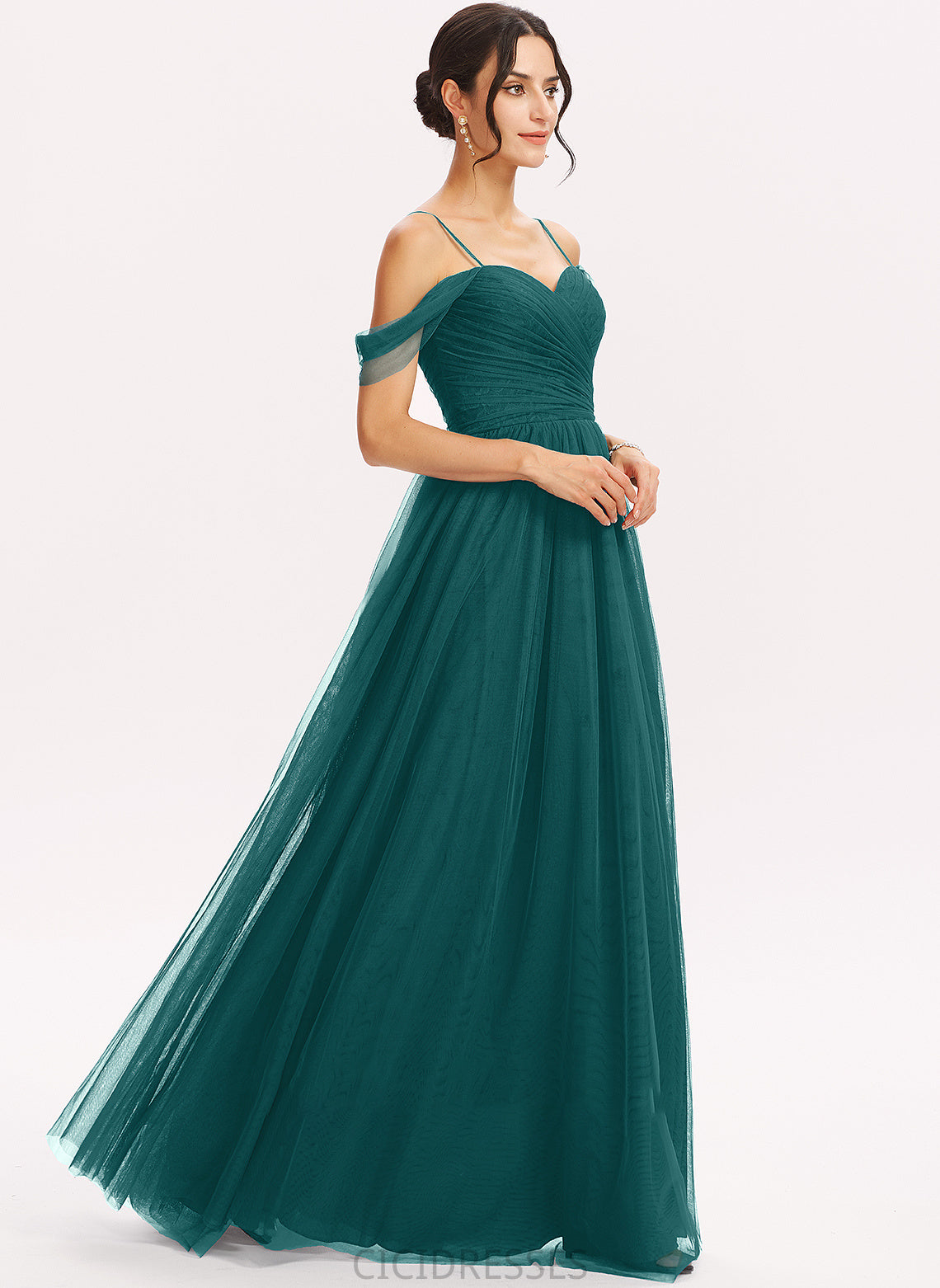 Silhouette Neckline Length Fabric Ruffle Embellishment Floor-Length A-Line V-neck Carly Floor Length Natural Waist Bridesmaid Dresses