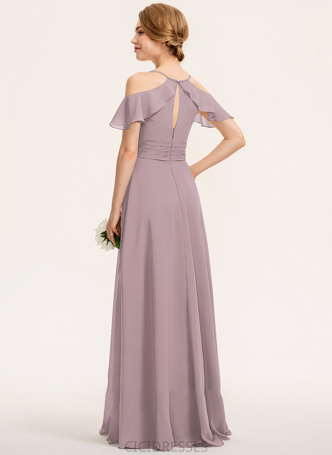 Fabric Floor-Length Length CascadingRuffles Ruffle A-Line Neckline SplitFront V-neck Embellishment Silhouette Alyvia Bridesmaid Dresses