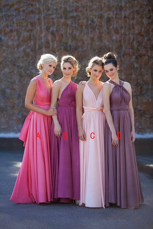 2024 New Arrival A Line Chiffon Pearl Pink V Long Bridesmaid Dresses / Gowns