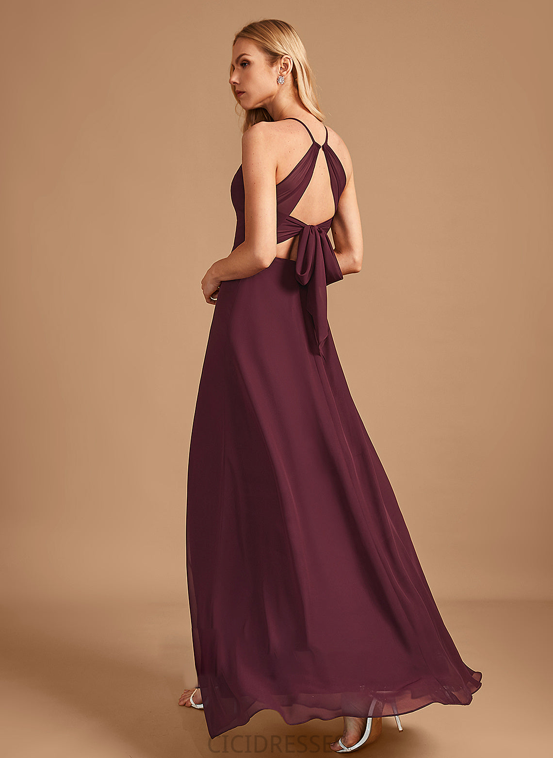 A-Line Embellishment SplitFront Neckline HighNeck Floor-Length Length Silhouette Fabric Imani Floor Length Satin Bridesmaid Dresses