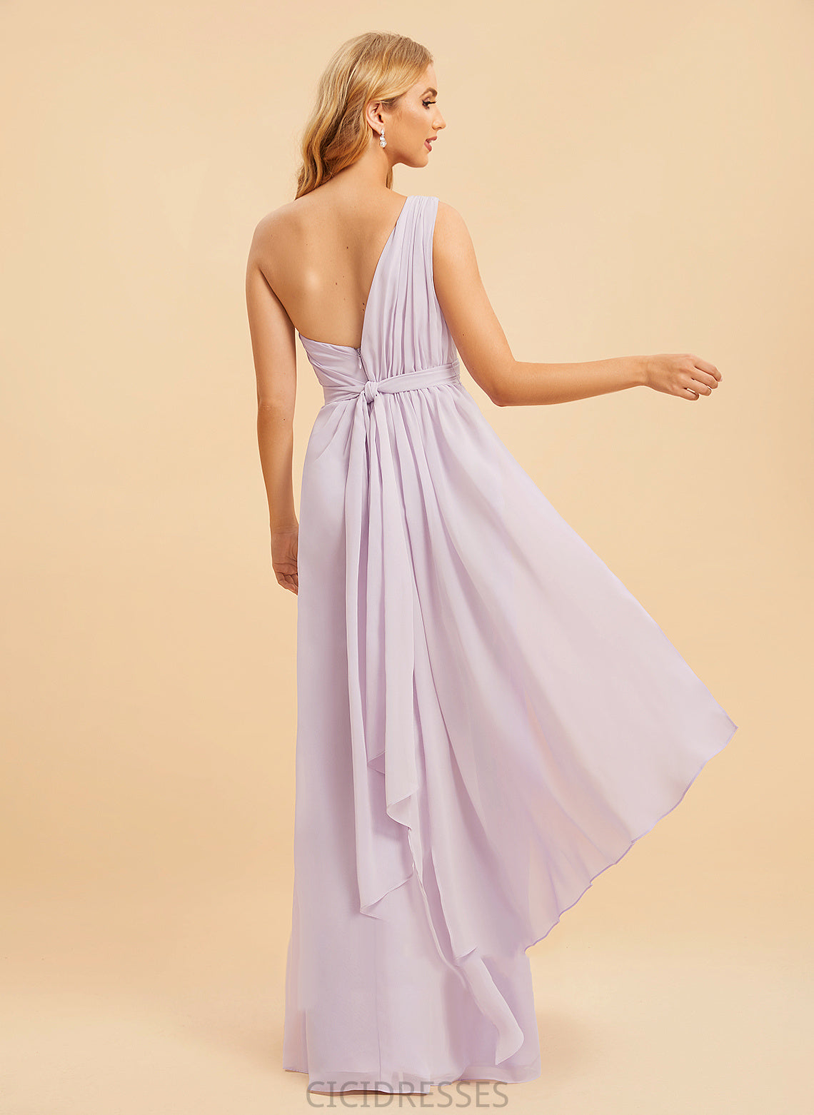 Ruffle One-Shoulder Neckline Fabric Embellishment Length A-Line Floor-Length Silhouette SplitFront Charity Sleeveless Bridesmaid Dresses