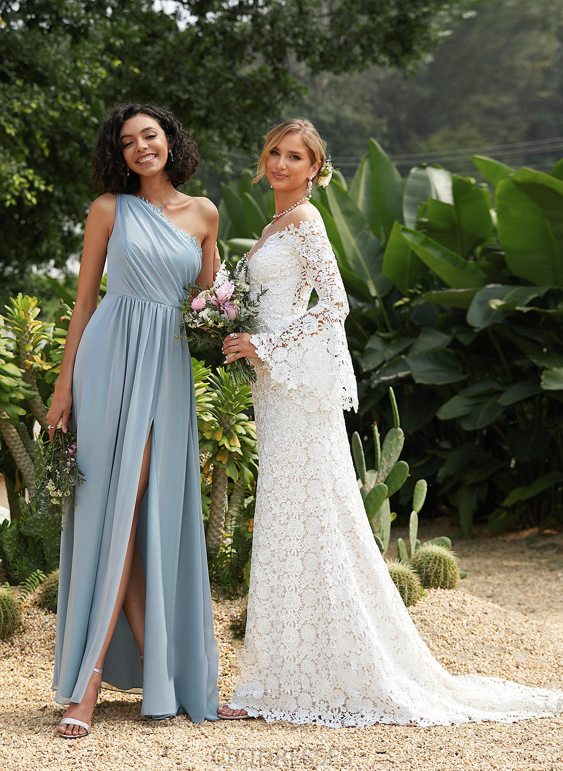 One-Shoulder Floor-Length Silhouette A-Line Length Fabric Lace Neckline Embellishment Sequins Payton Natural Waist Bridesmaid Dresses