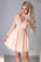 A-Line V-Neck Pink Tulle Long Sleeves Tulle Homecoming Dress with Lace N1905