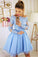 Blue Off the Shoulder Lace Appliqued Tulle Homecoming Dress with Long Sleeves N1866