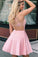 Unique Pink Satin Homecoming Dress with Beads, Sexy Sleeveless Junior Above Knee Dress N1871