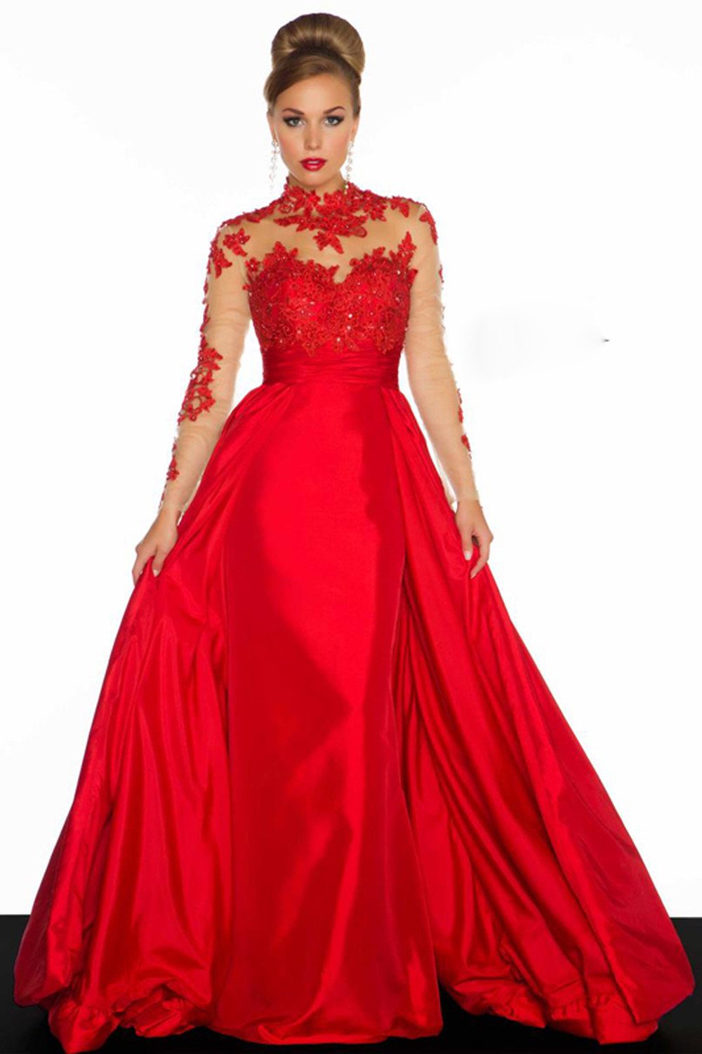 Long Sleeves Red A-Line Prom Dresses Evening Dress ED6