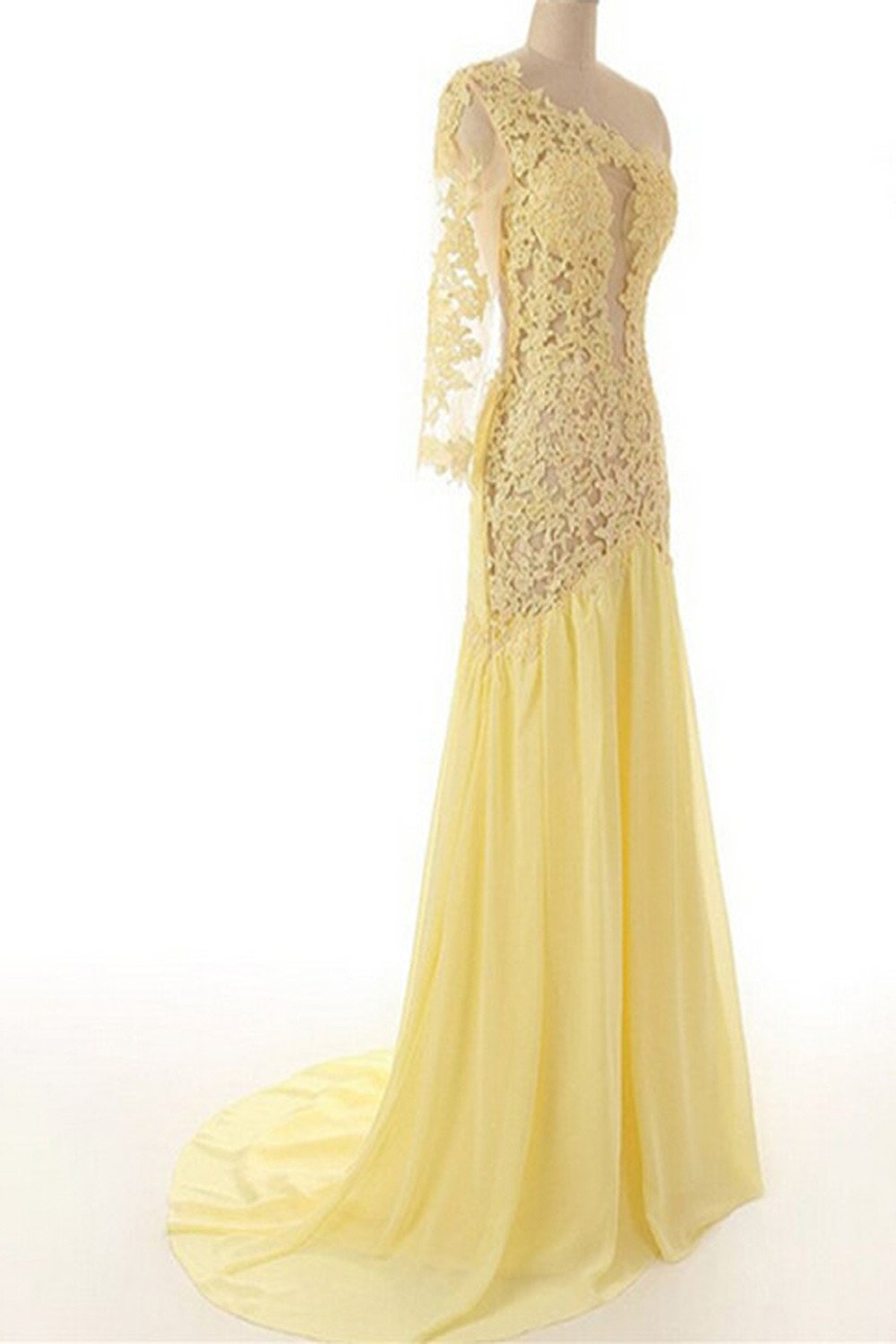 Lace Chiffon Daffodil Long Prom Dresses Evening Dresses ED0649