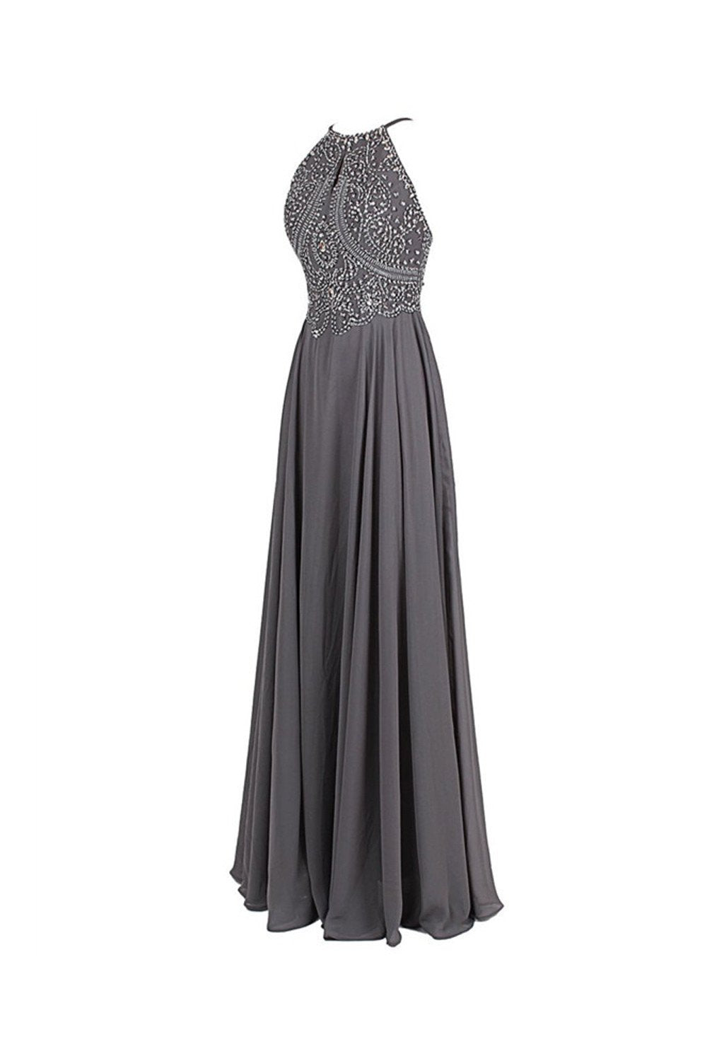 Gray Chiffon Backless Cheap Long Evening Prom Dress ED0651