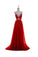 V Neck A-line Red Backless Chiffon Prom Dresses