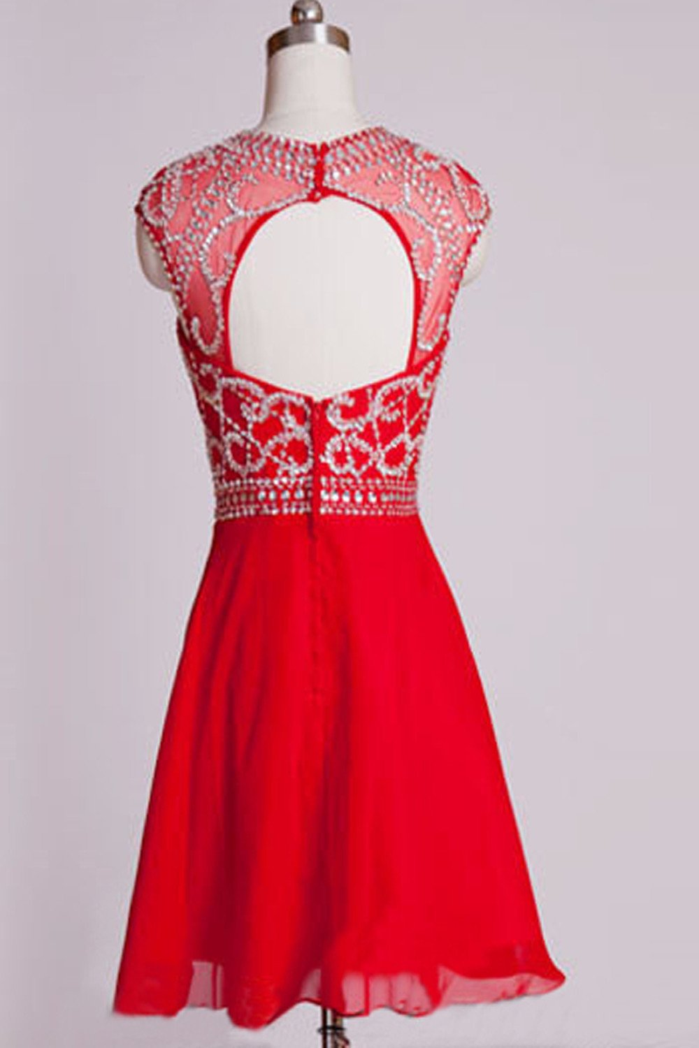 Homecoming Dresses Red Chiffon Cap Sleeves Short Prom Dress ED0658
