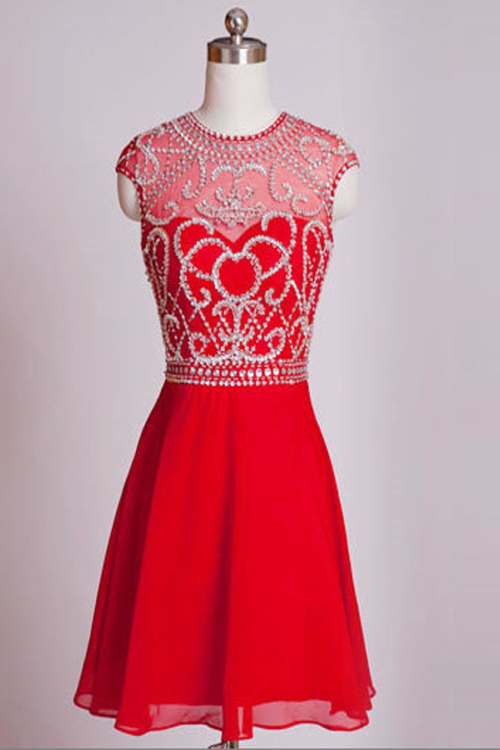 Homecoming Dresses Red Chiffon Cap Sleeves Short Prom Dress ED0658